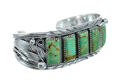 Navajo Turquoise Multistone Leaf Sterling Silver Cuff Bracelet JX128671